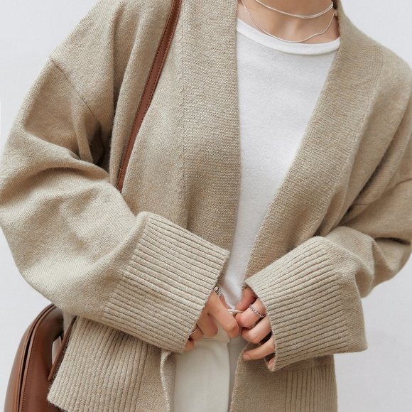 Brand new Drop Shoulder Belted Cardigan Apricot - Picture 4 of 8